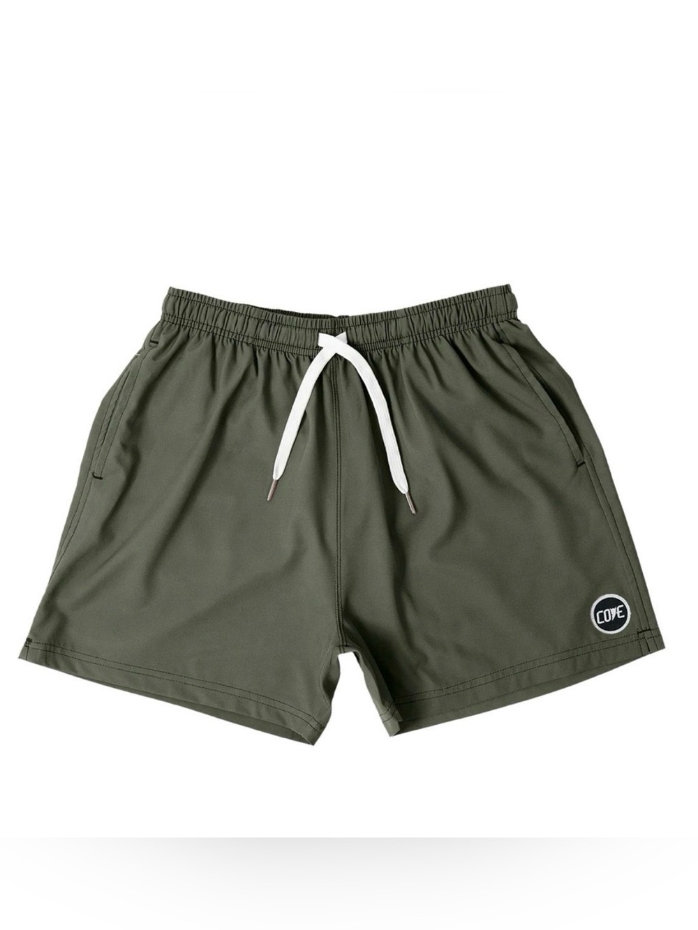 Cove Olive Green Athletic Shorts with White Drawstring